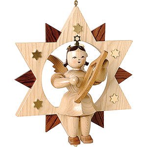 Angels Short Skirt Angels with Star (Blank) Floating Angel Natural with Lyre in Star - 28 cm / 11 inch
