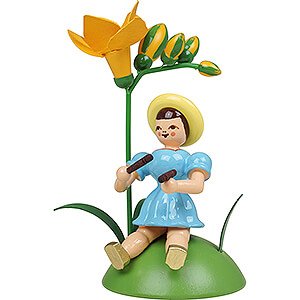Small Figures & Ornaments Flower children Flower Child sitting with Freesia and Townwood - Colored - 9 cm / 3.5 inch