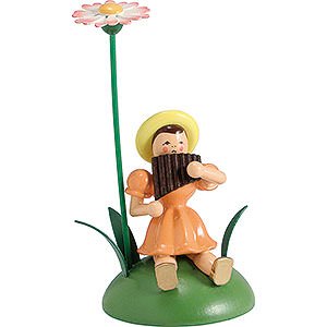 Small Figures & Ornaments Flower children Flower Child with Daisy and Pan Pipe Sitting - 12 cm / 4.7 inch