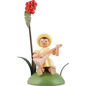 Angels Blank Novelties 2019 Flower Child with Rowan Berry and Balalaika, Sitting, Colored - 12 cm / 4.7 inch