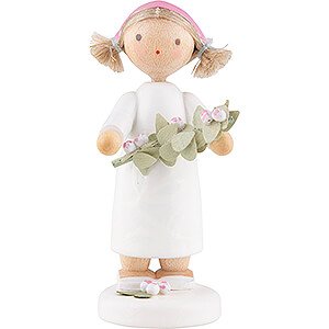 Small Figures & Ornaments Flade Flax Haired Children Flower Fairy Girl with Apple Blossom Twig - 5 cm / 2 inch