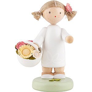 Small Figures & Ornaments Flade Flax Haired Children Flower Fairy Girl with Blossom Basket - 5 cm / 2 inch