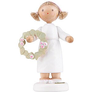 Small Figures & Ornaments Flade Flax Haired Children Flower Fairy Girl with Flower Wreath - 5 cm / 2 inch