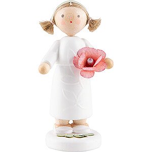 Small Figures & Ornaments Flade Flax Haired Children Flower Fairy Girl with Rose, Ros - 5 cm / 2 inch