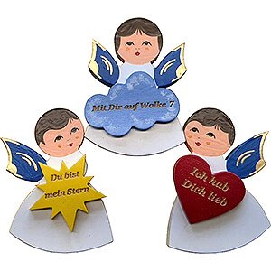 Angels Other Angels Fridge Magnets - 3 pcs. - Angels with Heart, Star, Cloud - Blue Wings - with Messages - 7,5 cm / 3 inch