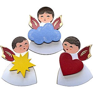 Angels Other Angels Fridge Magnets - 3 pcs. - Angels with Heart, Star, Cloud - Red Wings - 7,5 cm / 3 inch