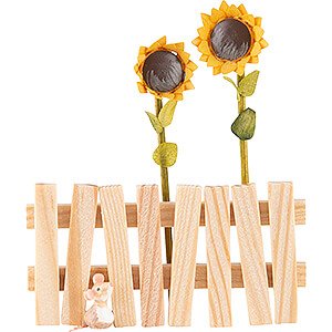 Kleine Figuren & Miniaturen Flade Flachshaarkinder Gartenzaun mit Sonnenblumen - 5,4 cm