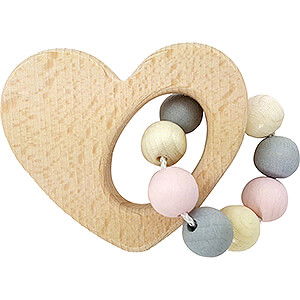 Wooden Toys For the Youngest Grasping Rattle Heart, Natural Pink - 10 cm / 3.9 inch