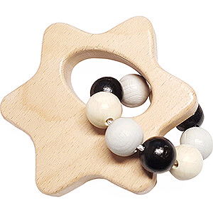 Wooden Toys For the Youngest Grasping Rattle Star, Natural Black - 11 cm / 4.3 inch