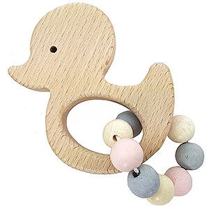 Holzspielzeug Fr die Kleinsten Greifrassel Ente, nature rosa - 12 cm