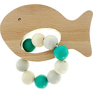 Holzspielzeug Fr die Kleinsten Greifrassel Fisch, nature trkis - 10 cm