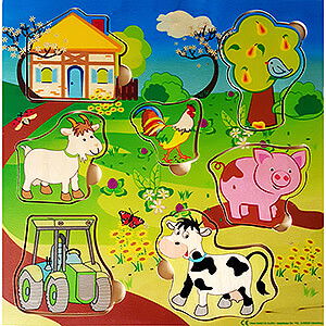 Wooden Toys Construction games Legespiele Grip Puzzle Farm, 5 Pieces - 24,5 cm / 9.6 inch