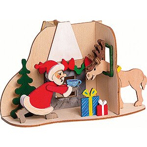 Smokers Santa Claus Handicraft Set - Smoking Hut - Santa with Moose - 11 cm / 4.3 inch