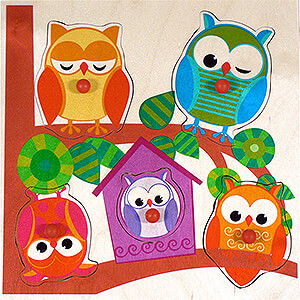 Wooden Toys Construction games Handle Puzzle Owl, 5 Pieces - 24,5 cm / 9.6 inch