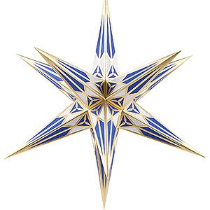 Advent Stars and Moravian Christmas Stars Hartensteiner Christmas Stars Hartenstein Christmas Star for Inside Use - White-Blue with Gold - 68 cm / 27 inch