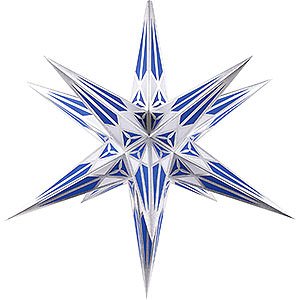 Advent Stars and Moravian Christmas Stars Hartensteiner Christmas Stars Hartenstein Christmas Star for Inside Use - White-Blue with Silver - 68 cm / 27 inch