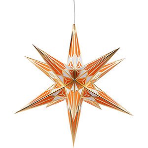 Advent Stars and Moravian Christmas Stars Hartensteiner Christmas Stars Hartenstein Christmas Star for Inside Use - White-Orange with Gold - 68 cm / 27 inch