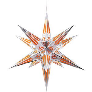 Advent Stars and Moravian Christmas Stars Hartensteiner Christmas Stars Hartenstein Christmas Star for Inside Use - White-Orange with Silver - 68 cm / 27 inch