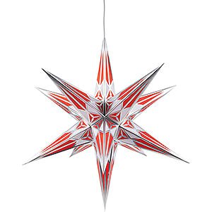 Advent Stars and Moravian Christmas Stars Hartensteiner Christmas Stars Hartenstein Christmas Star for Inside Use - White-Red with Silver - 68 cm / 27 inch