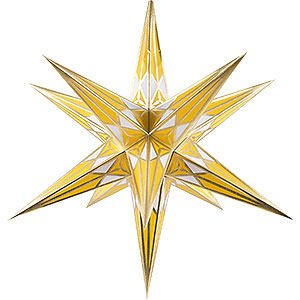 Advent Stars and Moravian Christmas Stars Hartensteiner Christmas Stars Hartenstein Christmas Star for Inside Use - White-Yellow with Gold - 68 cm / 27 inch