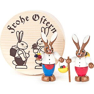 Kleine Figuren & Miniaturen Osterartikel Hasenpaar farbig in Spandose - 4 cm