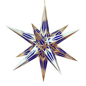 Advent Stars and Moravian Christmas Stars Halauer Christmas Stars Hasslau Christmas Star - Blue/White with Golden Pattern and Lighting - 65 cm / 25.6 inch - Inside Use