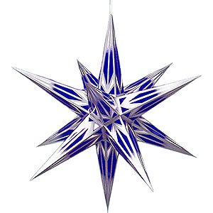 Advent Stars and Moravian Christmas Stars Halauer Christmas Stars Hasslau Christmas Star - Blue/White with Silver Pattern and Lighting - 65 cm / 25.6 inch - Inside Use