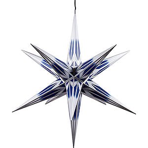 Advent Stars and Moravian Christmas Stars Halauer Christmas Stars Hasslau Christmas Star - Blue/White with Silver Pattern and Lighting - 75 cm / 30 inch -  Inside/Outside Use
