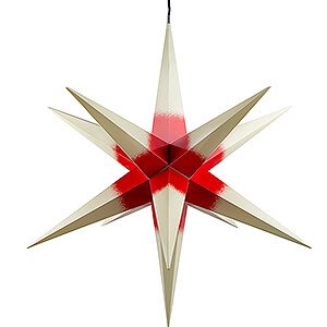 Advent Stars and Moravian Christmas Stars Halauer Christmas Stars Hasslau Christmas Star - Creme with Red Core and Lighting - 75 cm / 30 inch -  Inside/Outside Use
