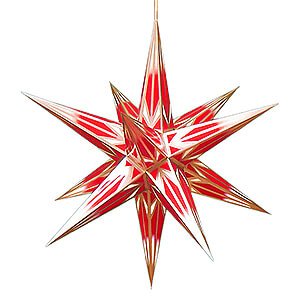 Advent Stars and Moravian Christmas Stars Halauer Christmas Stars Hasslau Christmas Star - Red/White with Golden Pattern and Lighting - 65 cm / 25.6 inch - Inside Use