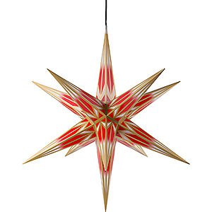 Advent Stars and Moravian Christmas Stars Halauer Christmas Stars Hasslau Christmas Star - Red/White with Golden Pattern and Lighting - 75 cm / 30 inch -  Inside/Outside Use
