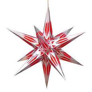 Advent Stars and Moravian Christmas Stars Halauer Christmas Stars Hasslau Christmas Star - Red/White with Silver Pattern and Lighting - 65 cm / 25.6 inch - Inside Use