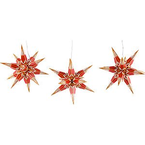 Advent Stars and Moravian Christmas Stars Halauer Christmas Stars Hasslau Christmas Star Set of Three for Inside Use Red/White with Golden Pattern - 16 cm / 6.3 inch