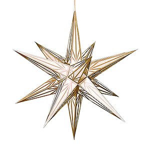 Advent Stars and Moravian Christmas Stars Halauer Christmas Stars Hasslau Christmas Star - White with Golden Pattern and Lighting - 65 cm / 25.6 inch - Inside Use