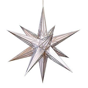 Advent Stars and Moravian Christmas Stars Halauer Christmas Stars Hasslau Christmas Star - White with Silver Pattern and Lighting - 65 cm / 25.6 inch - Inside Use