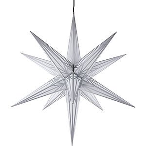 Advent Stars and Moravian Christmas Stars Halauer Christmas Stars Hasslau Christmas Star - White with Silver Pattern and Lighting - 75 cm / 30 inch -  Inside/Outside Use
