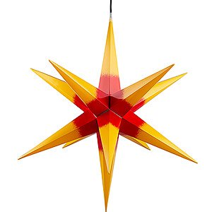 Advent Stars and Moravian Christmas Stars Halauer Christmas Stars Hasslau Christmas Star - Yellow with Red Core and Lighting - 75 cm / 30 inch -  Inside/Outside Use