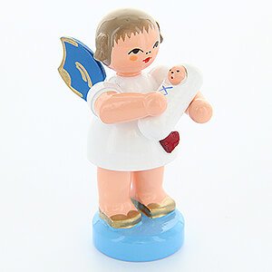 Angels Angels - blue wings - small Heart Angel with Baby Boy - Blue Wings - Standing - 6 cm / 2.4 inch