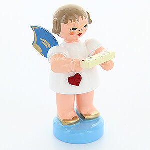 Angels Angels - blue wings - small Heart Angel with Daily Pill Box - Blue Wings - Standing - 6 cm / 2.4 inch
