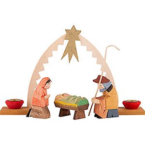 Lichterwelt Kerzenhalter Christi Geburt Heilige Familie mit Krippenbogen 4-teilig - 9,5 cm