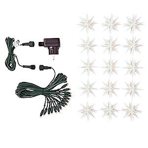 Advent Stars and Moravian Christmas Stars Herrnhuter Star chains Herrnhuter Moravian Miniature Star Chain - 15 Miniature Stars White with Power Supply