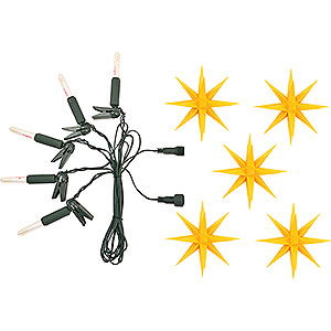 Advent Stars and Moravian Christmas Stars Herrnhuter Star A1 Herrnhuter Moravian Star Chain Short A1s - 5 Stars Yellow with Power Supply & Extension - 13 cm / 5.1 inch