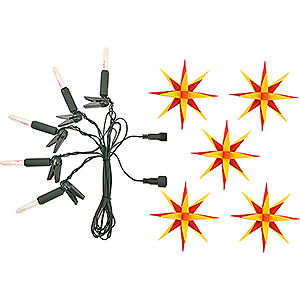 Adventssterne und Weihnachtssterne Herrnhuter Stern A1 Herrnhuter Sternenkette kurz A1s - 5 Sterne gelb/rot mit Trafo & Erweiterung - 13 cm
