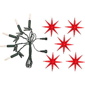 Adventssterne und Weihnachtssterne Herrnhuter Stern A1 Herrnhuter Sternenkette kurz A1s - 5 Sterne rot mit Trafo & Erweiterung - 13 cm