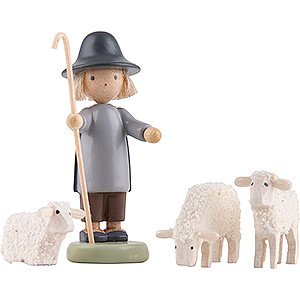Kleine Figuren & Miniaturen Flade Flachshaarkinder Hirte und drei Schafe - 5 cm