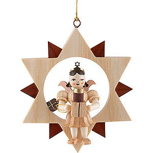 Baumschmuck Christbaumschmuck Kurzrockengel mit Geschenk im Stern, natur - 9 cm