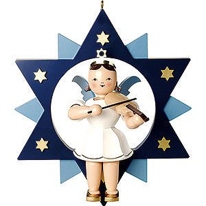 Weihnachtsengel Kurzrockengel im Stern farbig (Blank) Kurzrockengel mit Violine im Stern, farbig - 28 cm