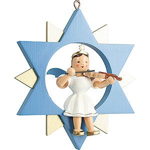 Weihnachtsengel Kurzrockengel im Stern farbig (Blank) Kurzrockengel mit Violine im Stern, farbig - 9 cm