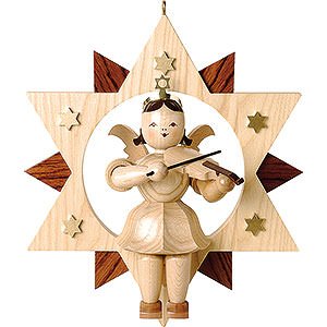 Weihnachtsengel Kurzrockengel im Stern (Blank) Kurzrockengel mit Violine im Stern, natur - 28 cm