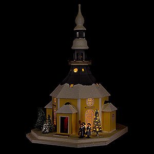Lichterwelt Lichterhuser Lichterhaus Seiffener Kirche mit Kurrende und Weihnachtsbaum - 42 cm